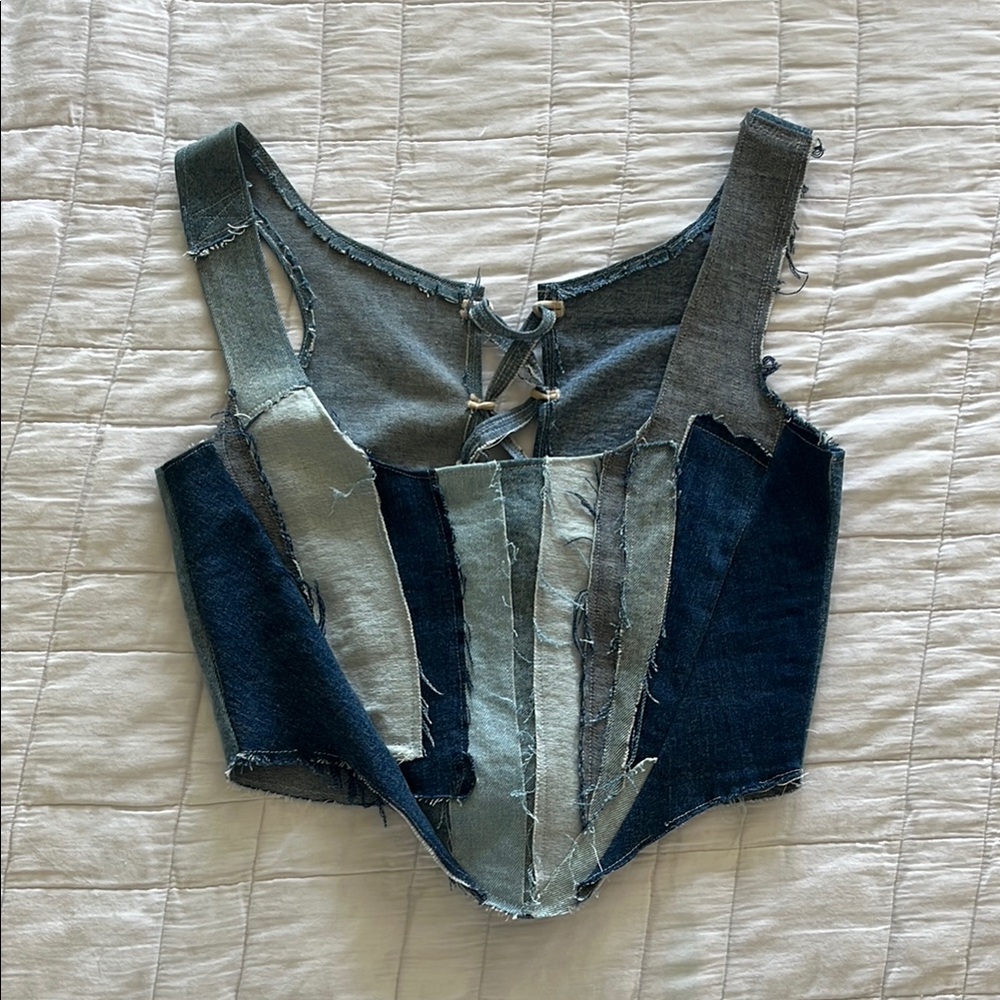 Patchwork Denim Corset Top - image 1